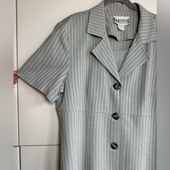 Vintage S.L. Fashions Gray Striped Suit Dress and Jacket Church Office 1980’s - Picture 2 of 9